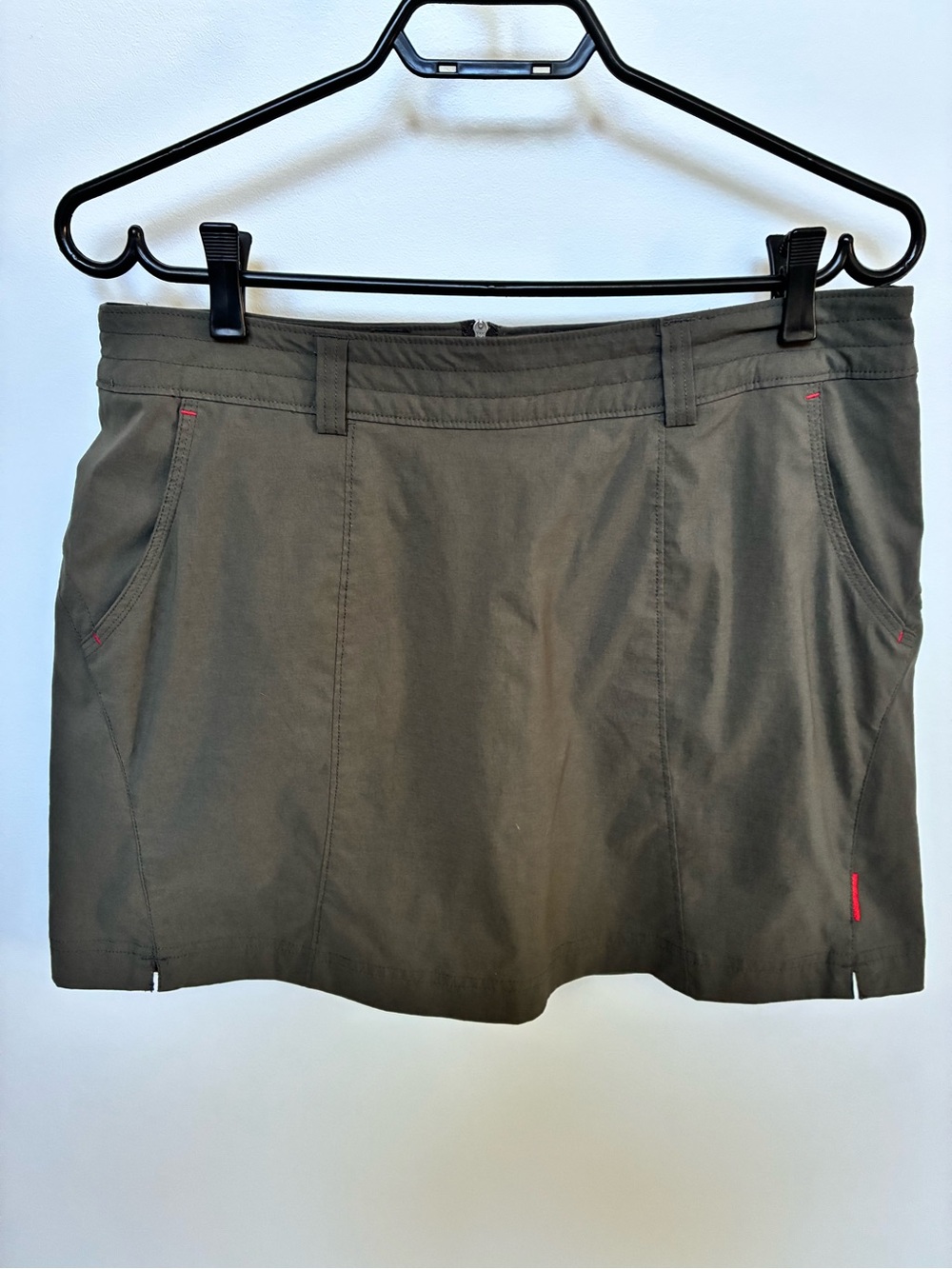 Avia Olive Green Flat Front Womans Skort with Red Stitch Accents